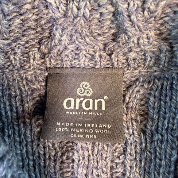 ARAN Womens Long Fisherman Cardigan Duster Ireland Merino Wool XL Cable Knit - Picture 4 of 6